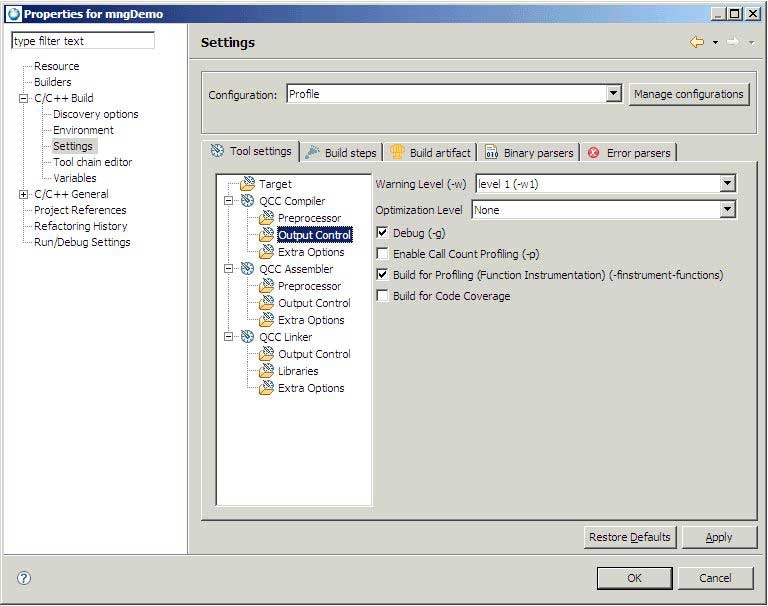 Tools Setting Properties for a managed project